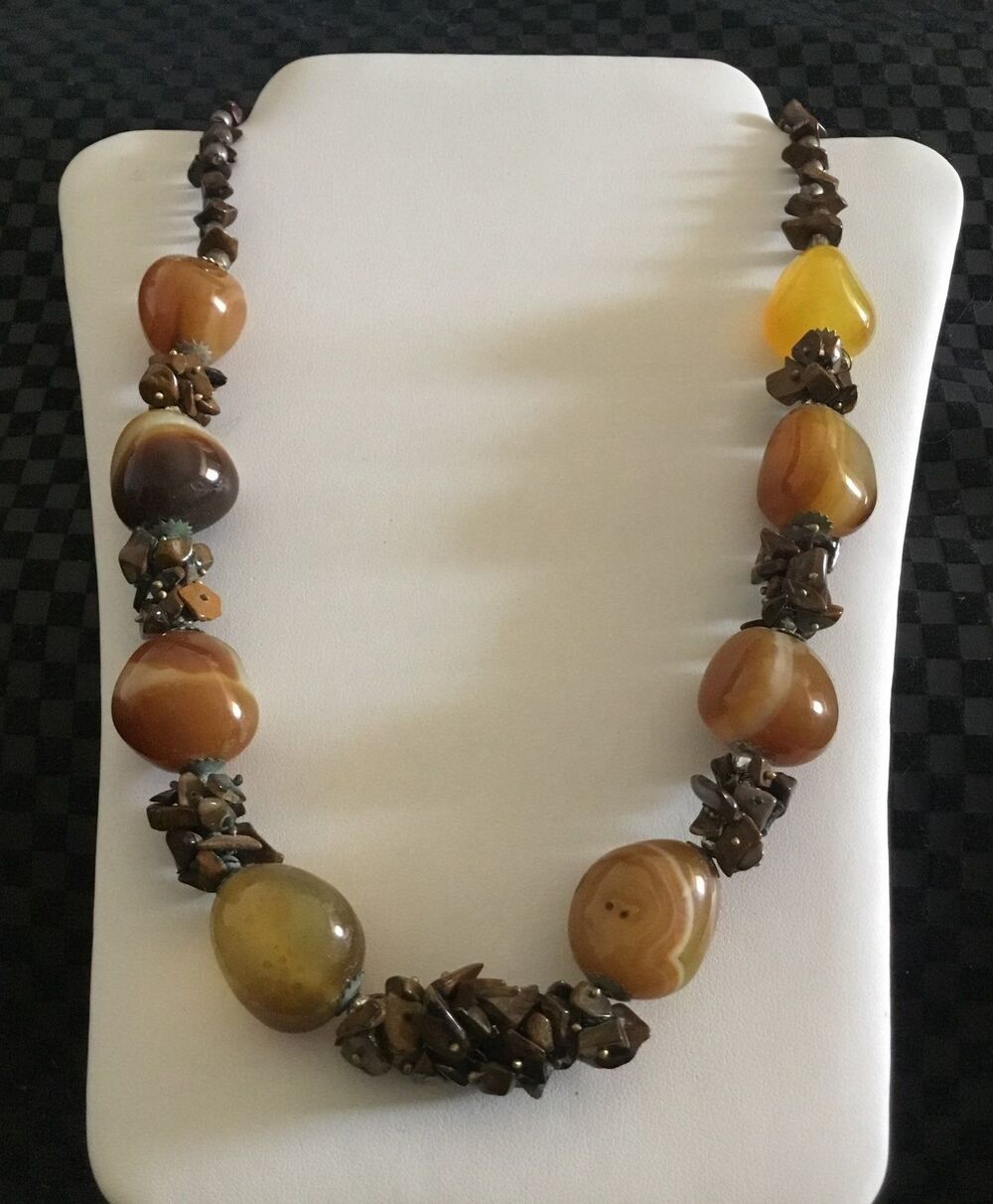 Chunky Boho Handcrafted Genuine Smokey Quartz & Tigers' Eye Gemstone Necklace